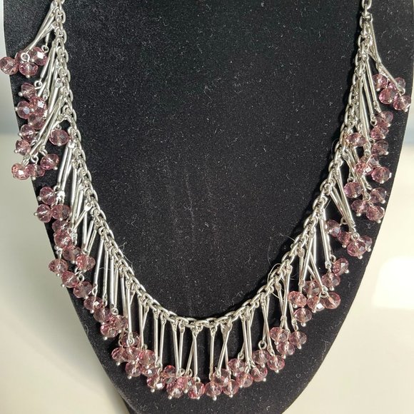 BANANA REPUBLIC SILVER NECKLACE WITH AMETHYST LIKE CRYSTALS. - Picture 1 of 7